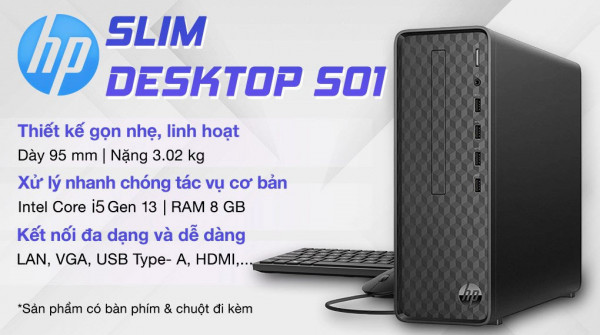 Máy tính đồng bộ HP S01-PF3012D 8C5S8PA (i5-13400/ 8GB/ 256Gb SSD/ Wifi + BT/ Key/ Mouse/ Win11/ 1Y)