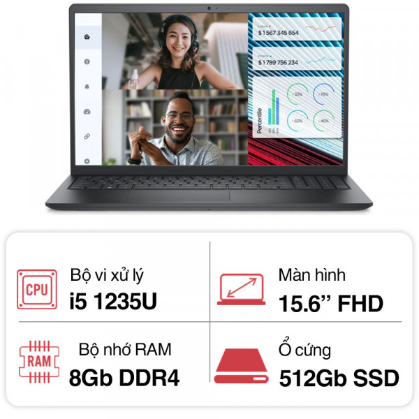 Máy tính Laptop Dell Vostro 3520 5M2TT2 (i5 1235U/ 8GB/ 512GB SSD/15.6 inch FHD/Win 11/ Office/ Grey/1Y)