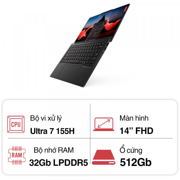 Máy tính Laptop tích hợp AI Lenovo ThinkPad X1 Carbon Gen 12 21KC008NVN (Intel Core Ultra 7 155H | 32GB | 1TB | Intel Arc | 14 inch WUXGA | Win 11 Pro | Đen)